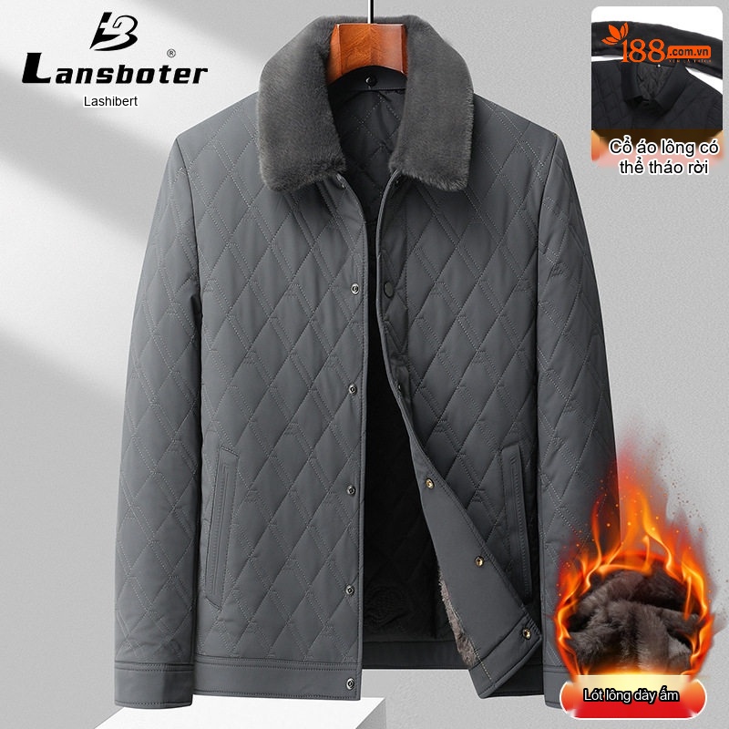 Áo Khoác Bông Nam Cotton Lót Lông Cổ Bẻ Dày Dặn Giữ Ấm Màu Xám, Đen, Xanh Navy