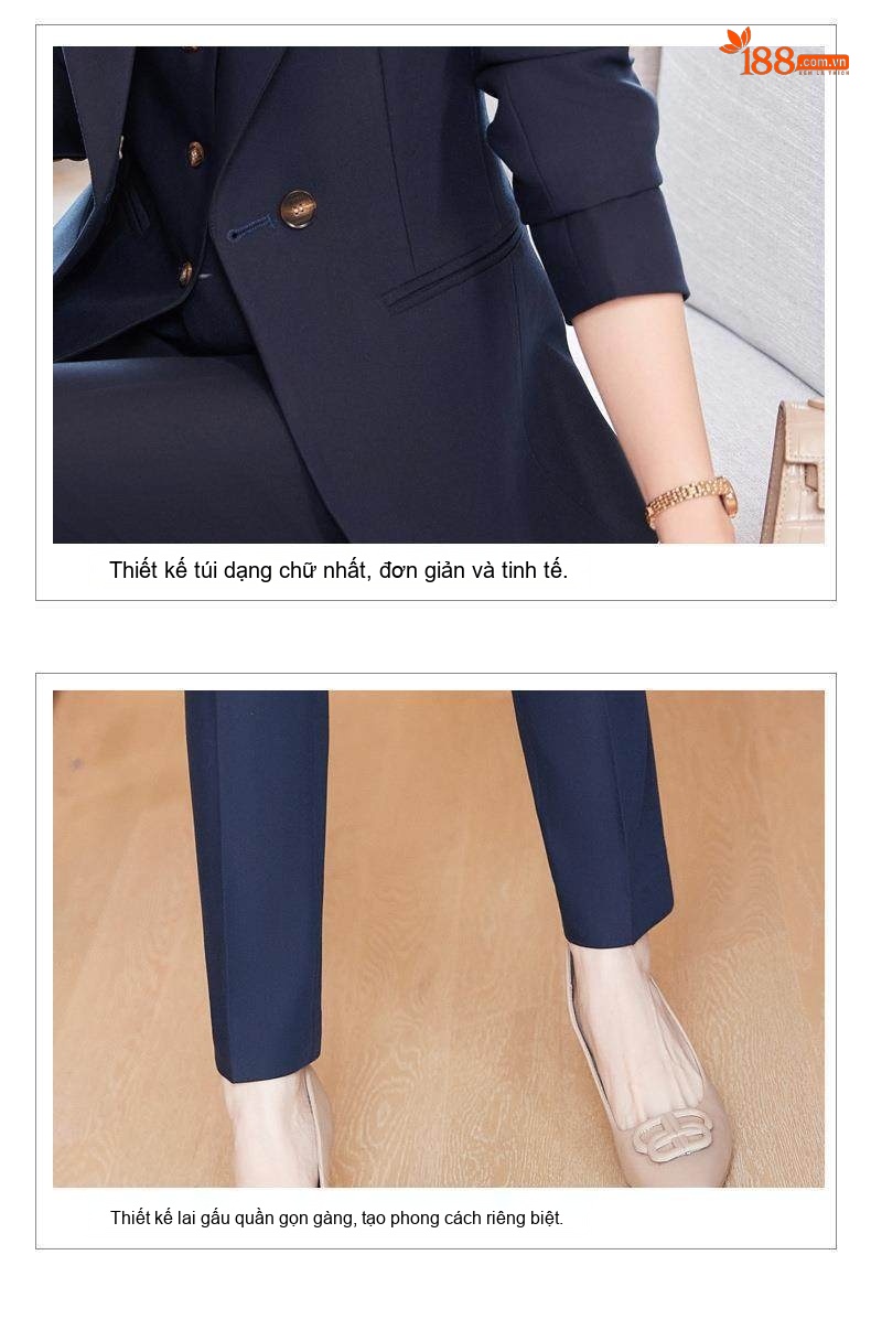 Bộ Vest Công Sở Nữ 3 Món Áo Khoác, Áo Gile, Quần Dài Màu Hồng, Kem, Xanh Navy chi tiết 27
