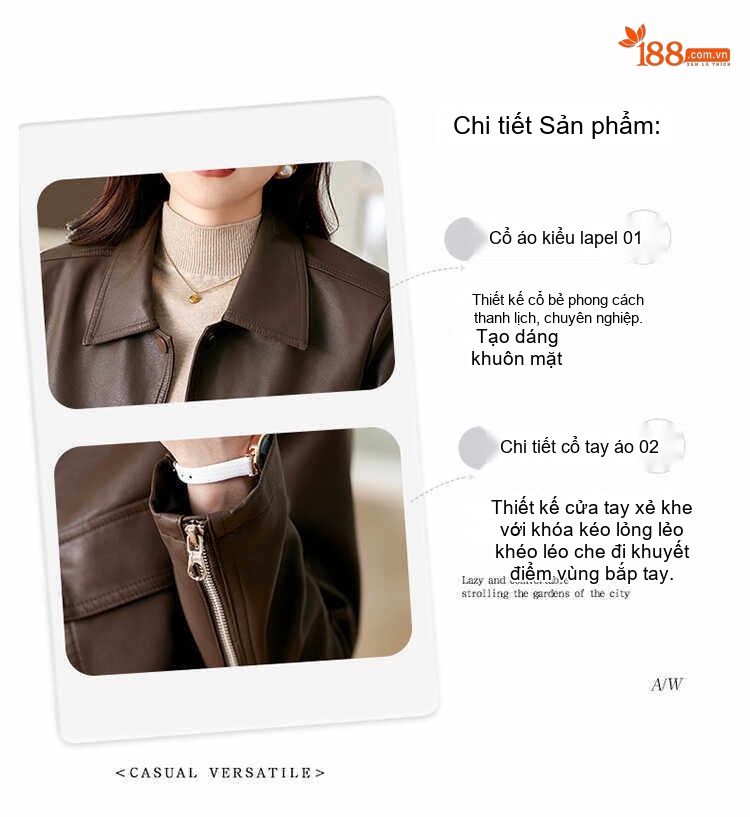 Áo Khoác Da Nữ Da Cừu Dáng Ngắn Thời Trang Thu Đông Màu Đen, Nâu chi tiết 6