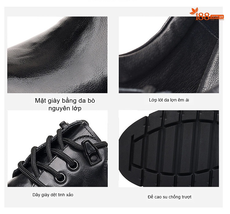 Giày Martin Nam Da Bò Vân Tay Thủ Công Đế Dày Chiều Cao Đế Khoảng 4cm Màu Đen chi tiết 10