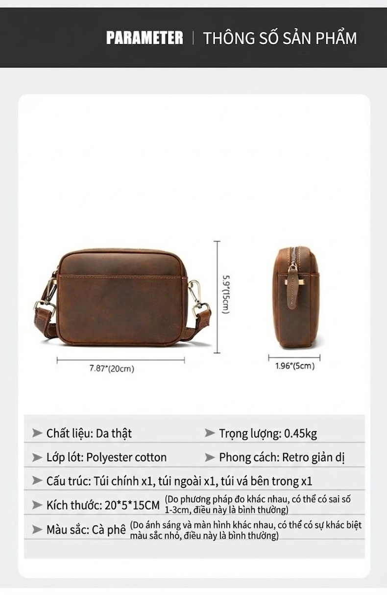 Túi Đeo Chéo Nam Da Thật MaraLete, Túi Đựng Ipad, Clutch Cầm Tay Da Thật Màu Nâu chi tiết 2