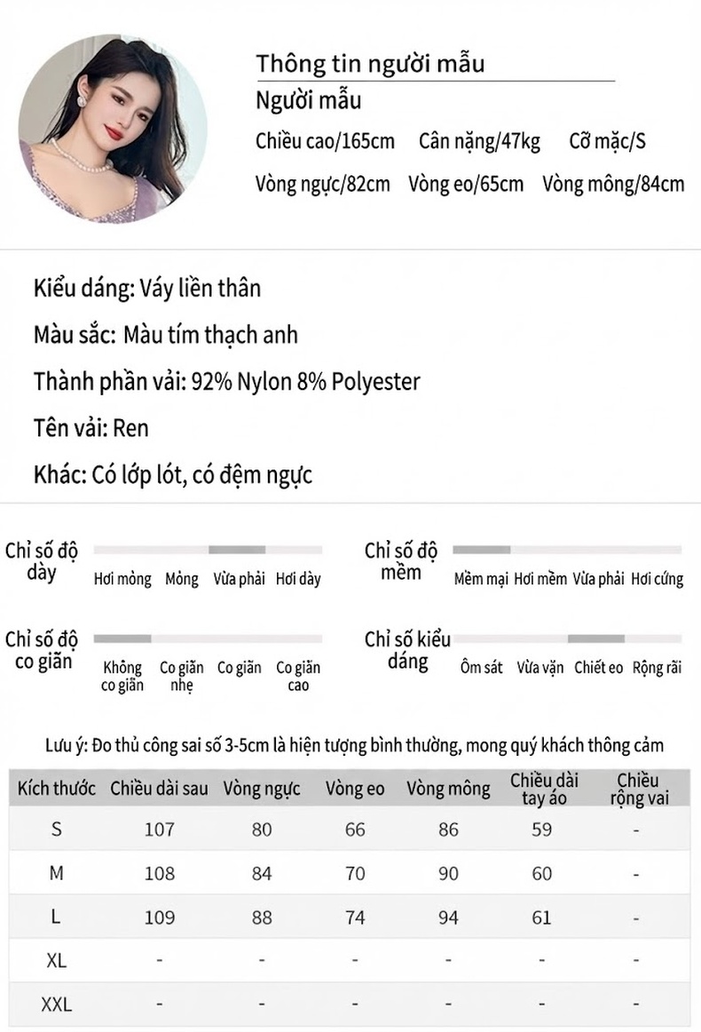 Váy Ren Dự Tiệc Nữ Tay Loe Bèo Nhún Ôm Dáng Màu Tím chi tiết 2