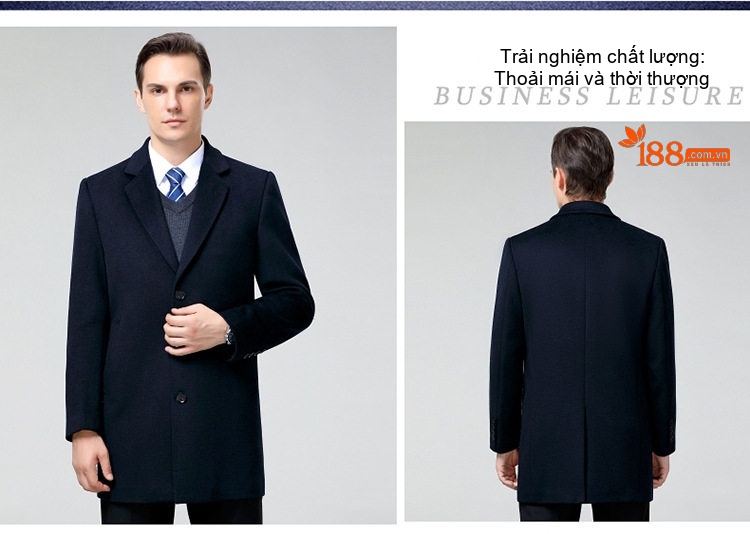 Áo Khoác Dạ Nam Hai Mặt Lông Cừu Dáng Vest Công Sở Màu Đen chi tiết 10