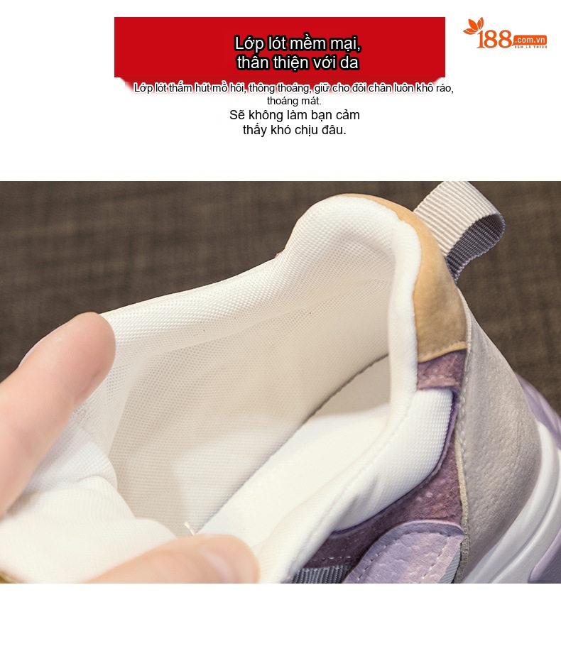 Giày Sneaker Nữ Da Mờ Đế Dày Phong Cách Ulzzang Chiều Cao Đế Khoảng 5cm Màu Trắng, Hồng, Tím, Xám... chi tiết 16