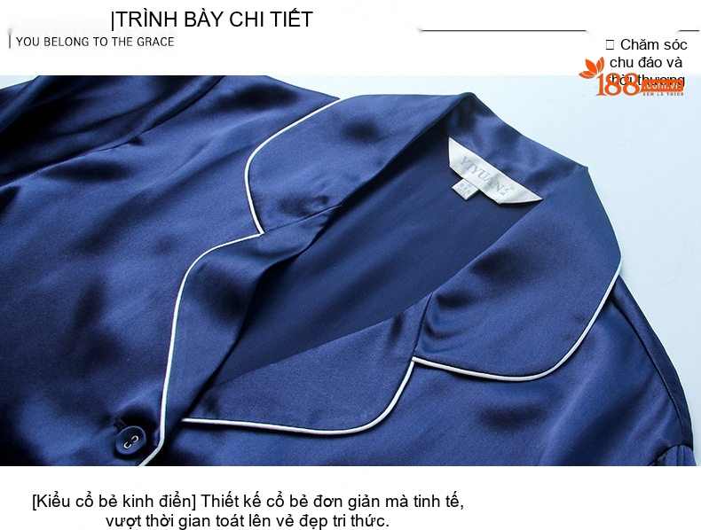 Bộ Đồ Ngủ Lụa Tơ Tằm 100% Tay Dài Quần Dài Nữ Mặc Nhà Màu Hồng, Đỏ, Xám, Xanh Navy chi tiết 22