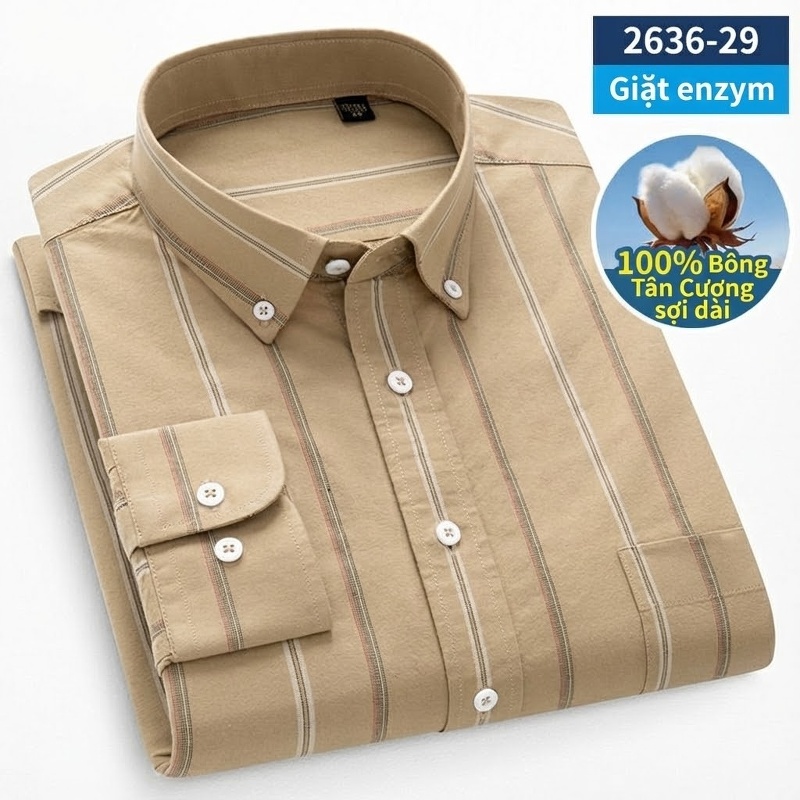 Áo Sơ Mi Nam Tay Dài Cotton Oxford Giặt Nước Kẻ Caro Mặc Đơn Giản Lót Trong Công Sở Màu Trắng, Xanh Dương, Xám, Hồng...