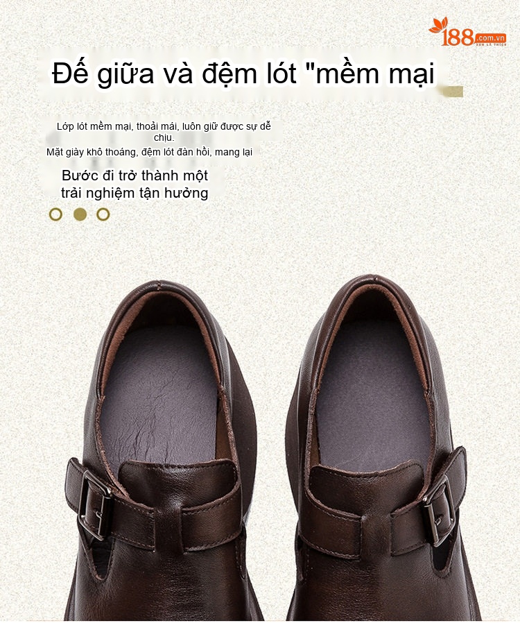 Giày Mary Jane Nữ Da Bò Đế Dày Chiều Cao Đế Khoảng 5cm Màu Đen, Nâu chi tiết 7