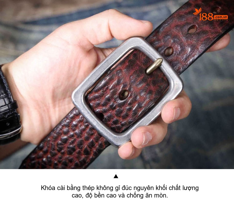 Thắt Lưng Nam Da Bò Dập Vân Khóa Kim Loại Phong Cách Retro Màu Nâu Đen chi tiết 18