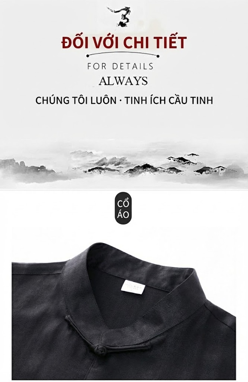 Áo Sơ Mi Tay Ngắn Nam Lụa Tơ Tằm Hương Vân Sa Cổ Điển Khuy Cài Phong Cách Trung Quốc Màu Đen chi tiết 12