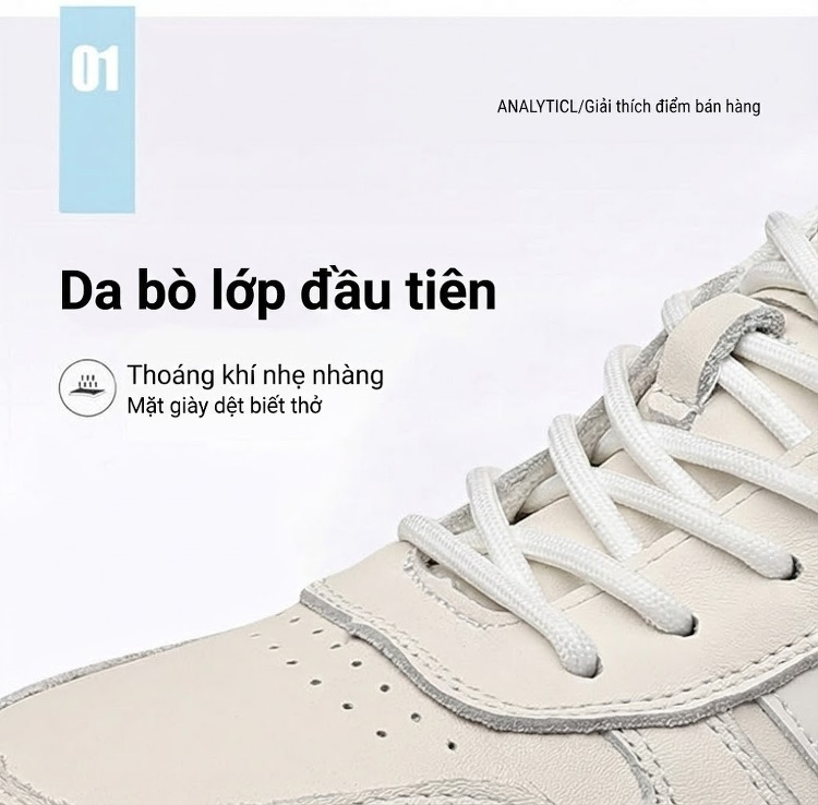 Giày Thể Thao Nam Da Thật Chiều Cao Đế Khoảng 3cm Màu Trắng, Đen chi tiết 8