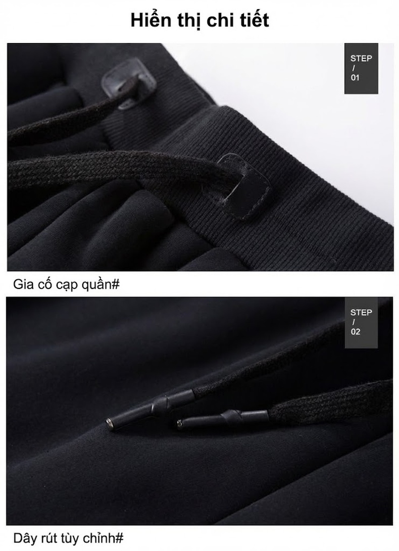 Quần Nỉ Nam Cotton Lông Cừu Non Dày Dặn Lót Lông Giữ Nhiệt Ống Bo Màu Đen, Xám, Be chi tiết 12