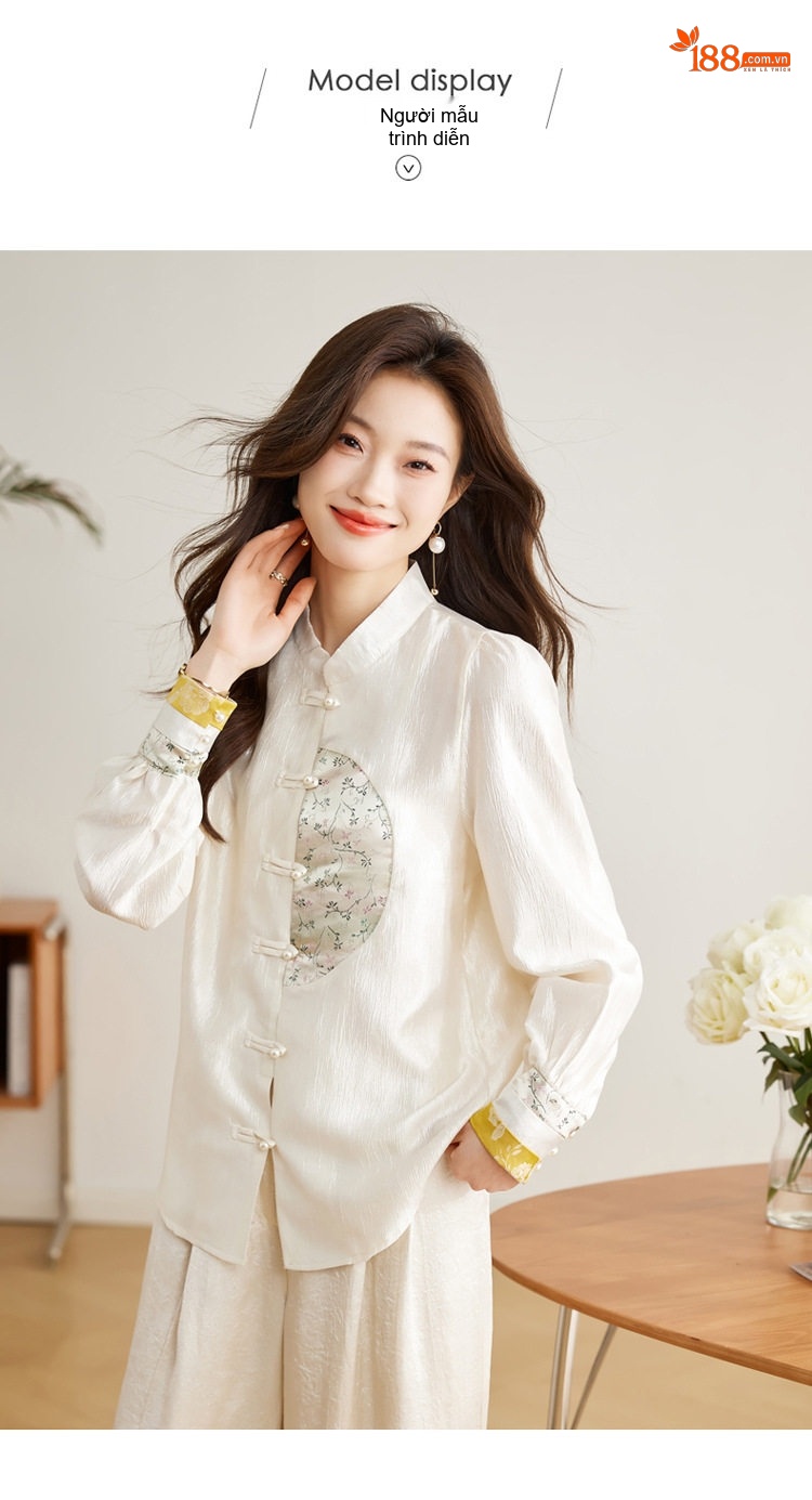 Áo Sơ Mi Nữ Cổ Tàu Thêu Hoa Phong Cách Trung Hoa chi tiết 14