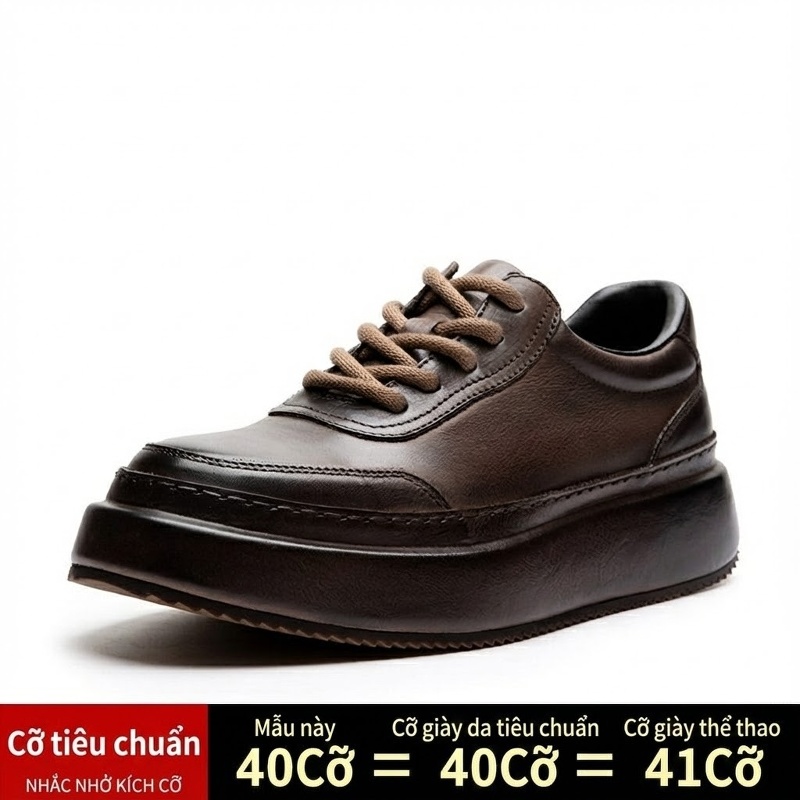 Giày Tây Buộc Dây Nam Da Bò Chiều Cao Đế Khoảng 5cm Màu Nâu, Đen
