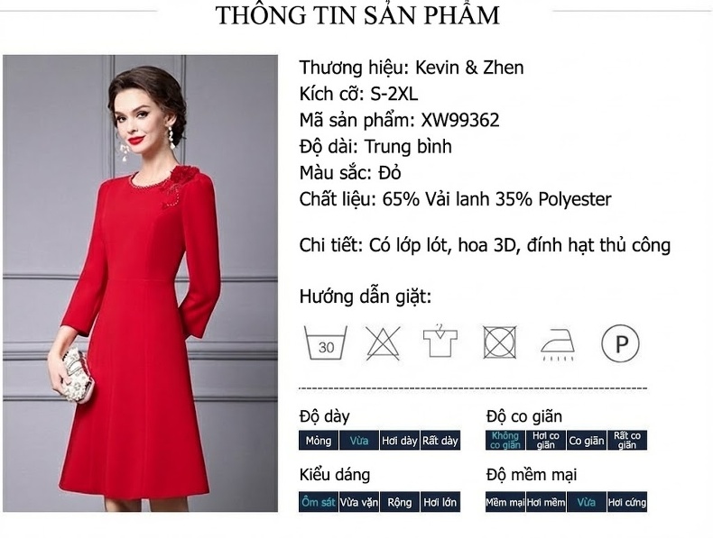 Váy Đầm Nữ dáng chữ A Tay Lỡ Trang Trí Hoa, Đính Hạt, Thắt Eo Màu Đỏ chi tiết 18