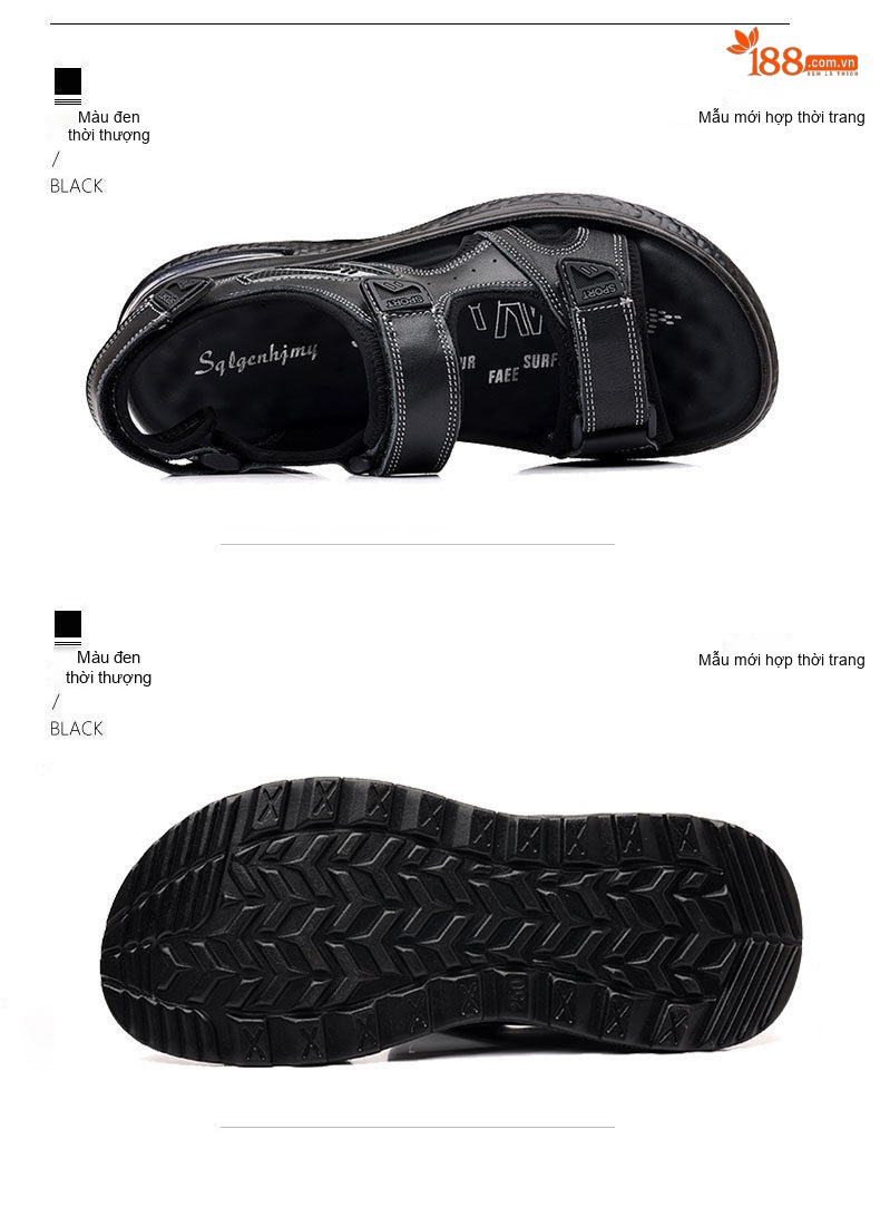 Dép Sandal Nam Da Bóng Quai Dán Đế Khí Chiều Cao Đế Khoảng 4cm Màu Đen chi tiết 12