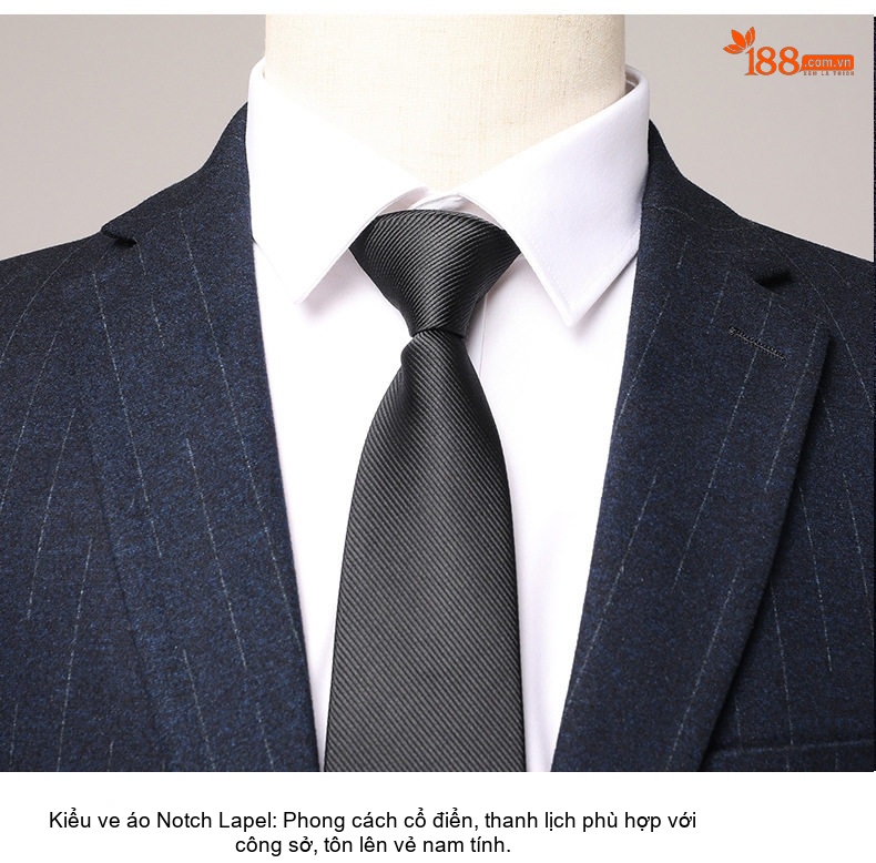 Bộ Vest Nam Kẻ Sọc Co Giãn Ôm Dáng Màu Xanh Đen chi tiết 13