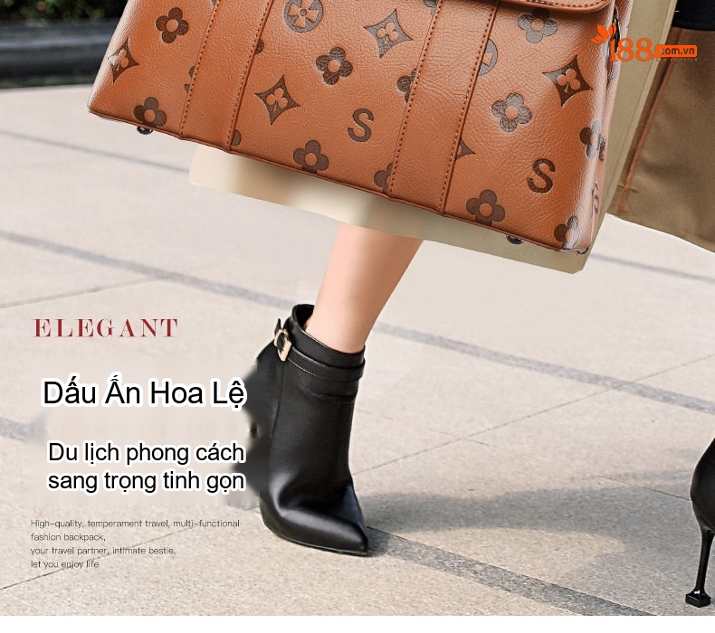 Túi Xách Tay Nữ Dập Nổi Họa Tiết Chữ Lớn Da Bóng Công Sở Màu Nâu, Xanh Rêu, Đỏ Rượu chi tiết 6