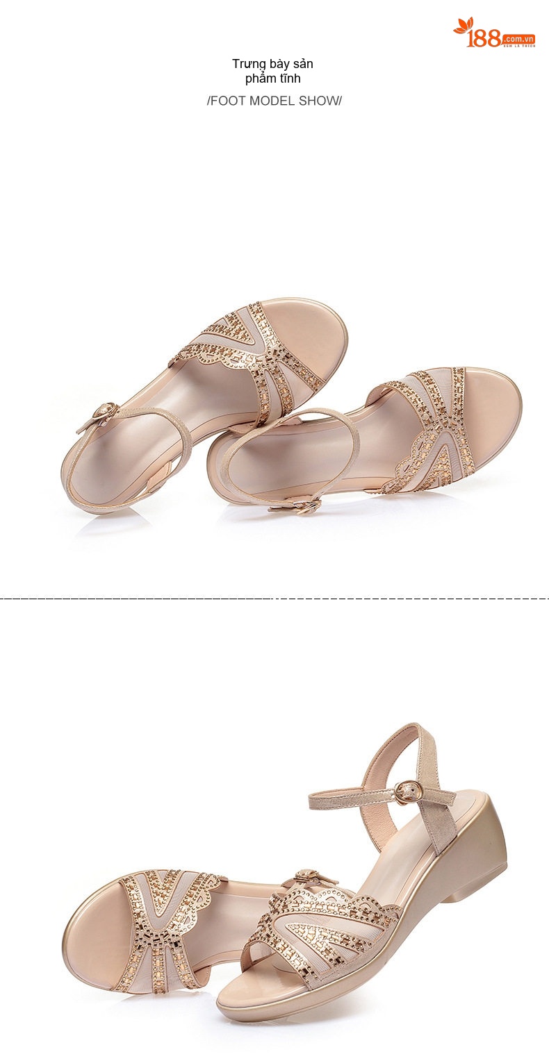 Dép Sandal Nữ Quai Hậu Đế Xuồng Da Mềm Đế Cao 5cm - 6cm Màu Vàng, Đen chi tiết 19