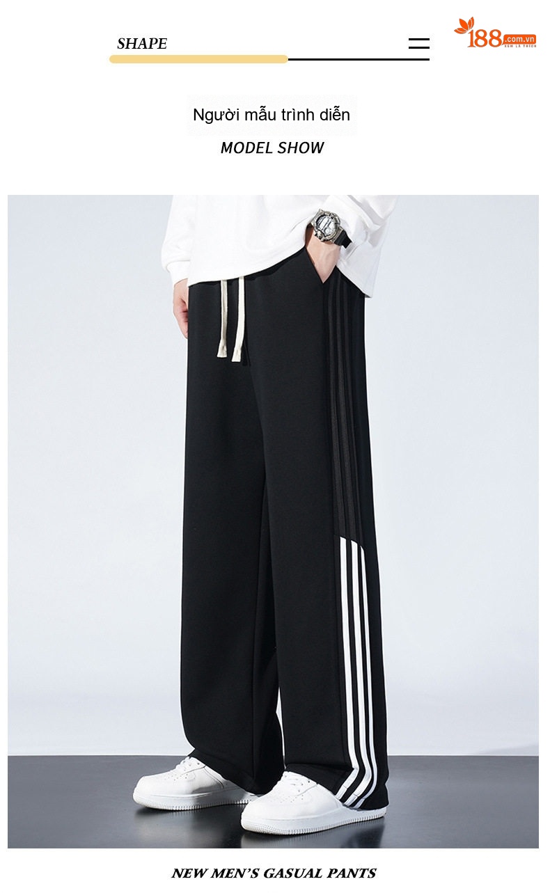 Quần dài ống rộng nam thể thao sọc bên hông phong cách casual chi tiết 11