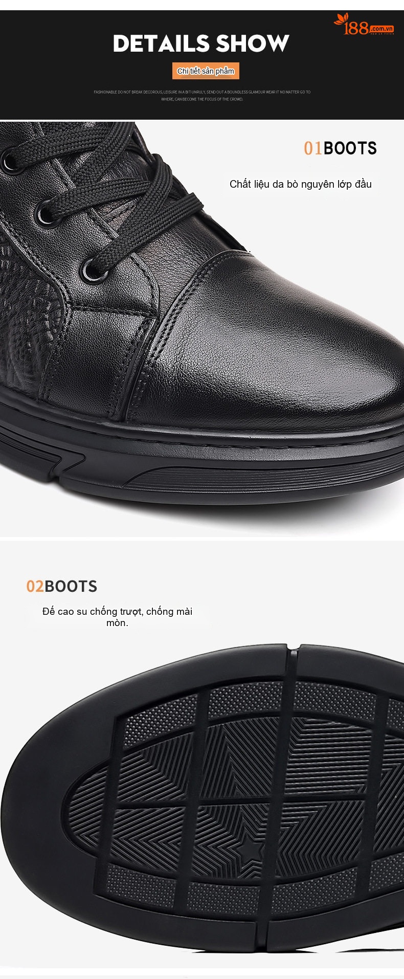 Giày Boot Martin Nam Da Bò Cao Cổ Phong Cách Anh Quốc Chiều Cao Đế Khoảng 3cm Màu Đen chi tiết 9
