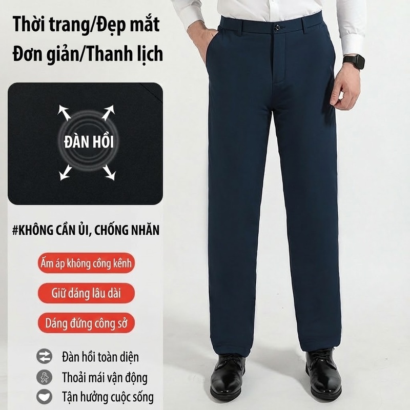 Quần Tây Nam Trung Niên Lót Lông Dáng Ôm Vừa Mùa Đông Màu Đen, Xanh Navy