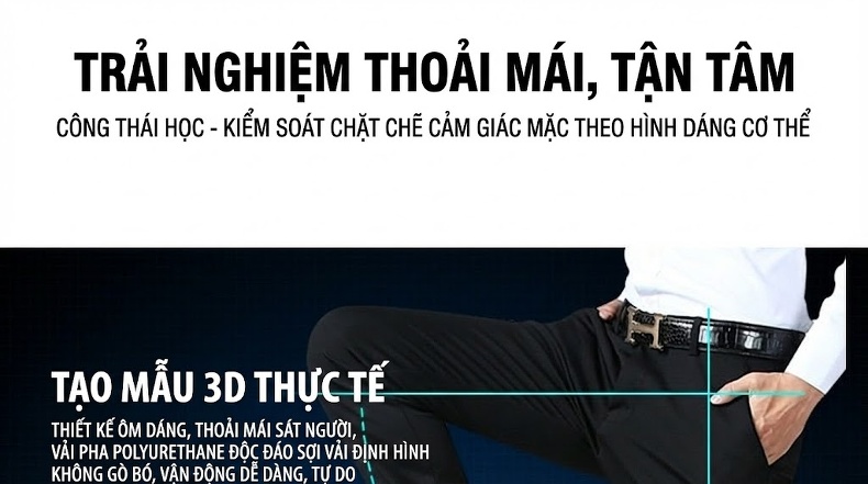 Quần Âu Nam Dáng Suông Lót Lông Dày Dặn Màu Đen chi tiết 4