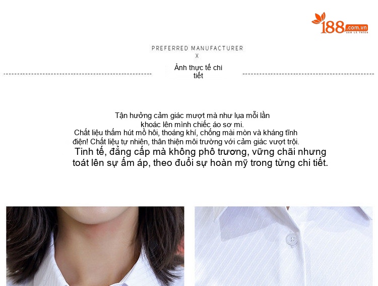 Áo Sơ Mi Dài Tay Nam Nữ Không Nhăn Phong Cách Công Sở Thêu Logo Màu Trắng, Xanh chi tiết 9