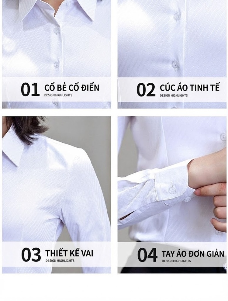 Áo Sơ Mi Dài Tay Nam Nữ Không Nhăn Phong Cách Công Sở Thêu Logo Màu Trắng, Xanh chi tiết 10