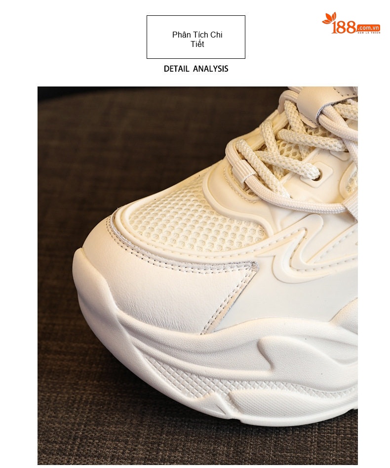 Giày Sneaker Nữ Đế Cao Khoảng 6cm Dây Buộc Kiểu Dáng Ulzzang Màu Trắng, Đen chi tiết 7