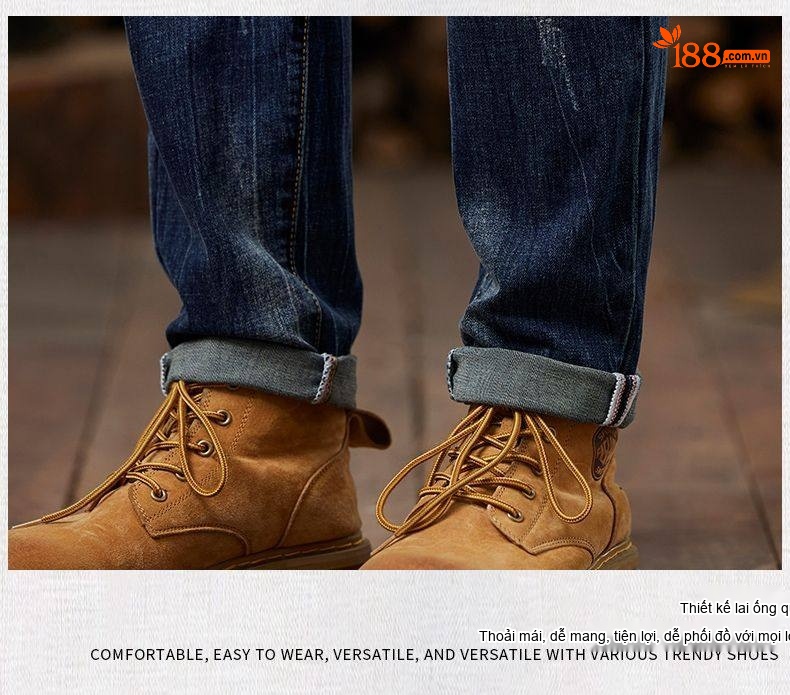 Quần Jean Nam Cotton Dáng Ôm Vừa Vặn Màu Xanh Denim chi tiết 9
