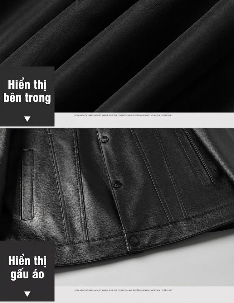 Áo Khoác Da Bò Nam Cổ Bẻ Dáng Ôm Vừa Vặn Phong Cách Doanh Nhân Màu Đen chi tiết 10