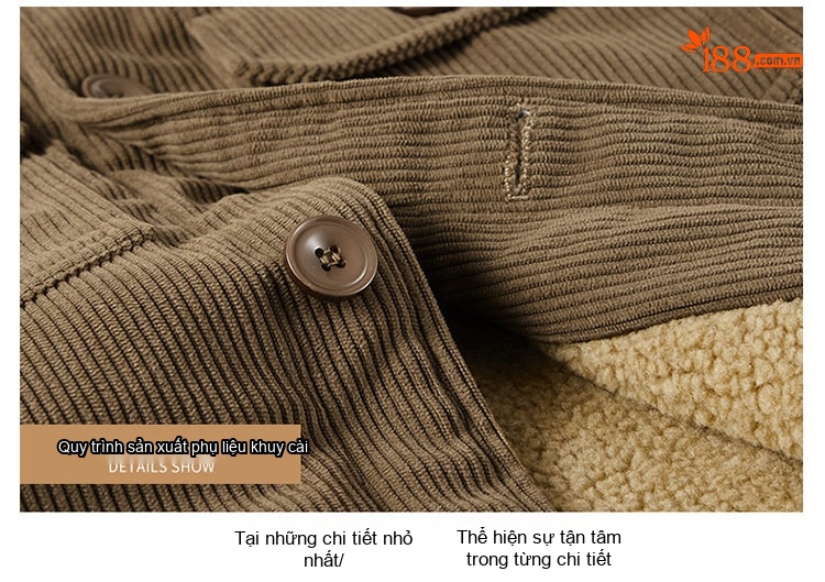 Áo Khoác Nhung Tăm Nam Lót Lông Cừu Non Dày Dặn Phong Cách Retro Trung Niên Màu Đen, Nâu, Xanh chi tiết 40