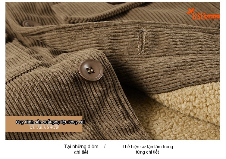 Áo Khoác Cotton Lông Cừu Nam Dáng Rộng Có Cổ Màu Nâu, Xanh Rêu, Đen chi tiết 39