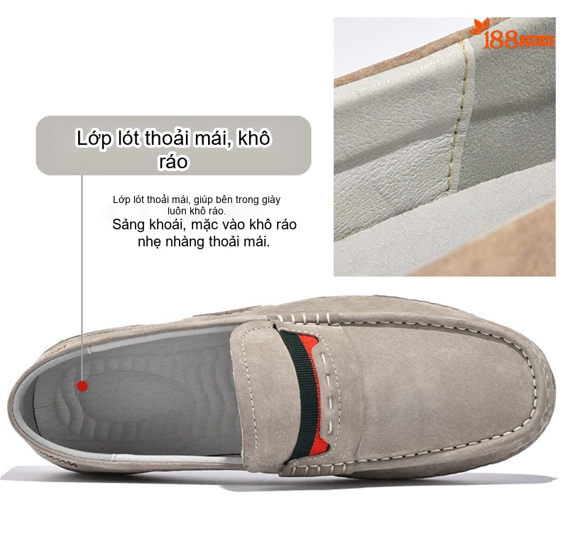 Giày Lười Nam Da Mờ Thoải Mái Chiều Cao Đế Khoảng 2cm Màu Kem chi tiết 22
