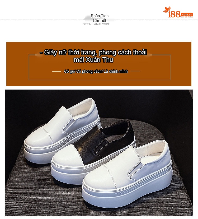 Giày Lười Nữ Da Bóng Đế Xuồng Chiều Cao Đế Khoảng 5cm Màu Trắng, Đen chi tiết 6