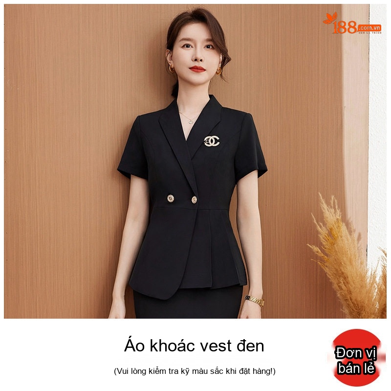 Áo Vest Tay Ngắn Nữ Công Sở Thanh Lịch Màu Trắng, Đen, Xanh Than