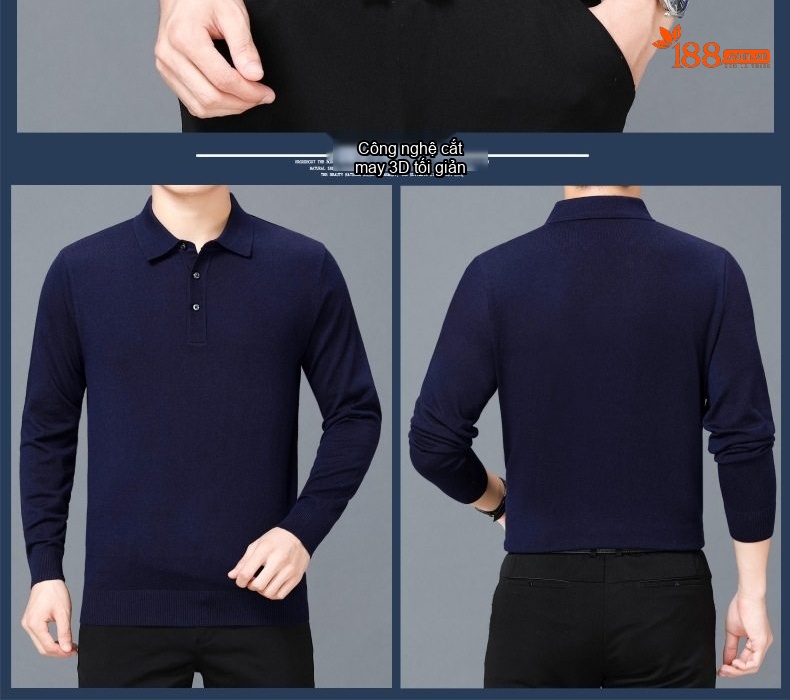 Áo Thun Polo Nam Dài Tay Cashmere Dáng Ôm Vừa Vặn Màu Đen, Đỏ, Xanh Dương, Xám... chi tiết 10