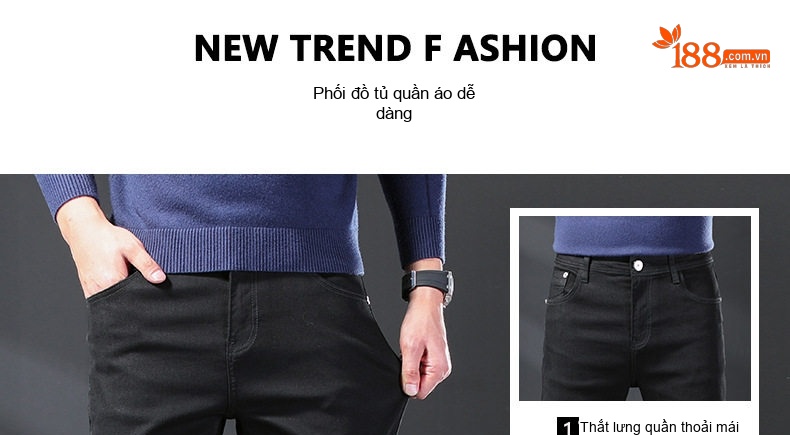 Quần Jean Dài Nam Cotton Co Giãn Dáng Ôm Màu Trắng, Đen chi tiết 16