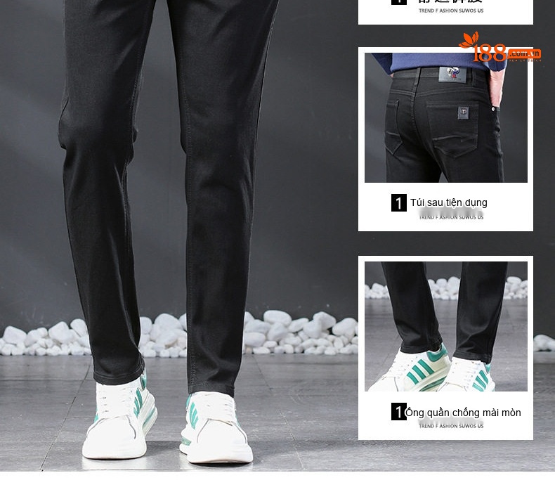 Quần Jean Dài Nam Cotton Co Giãn Dáng Ôm Màu Trắng, Đen chi tiết 17