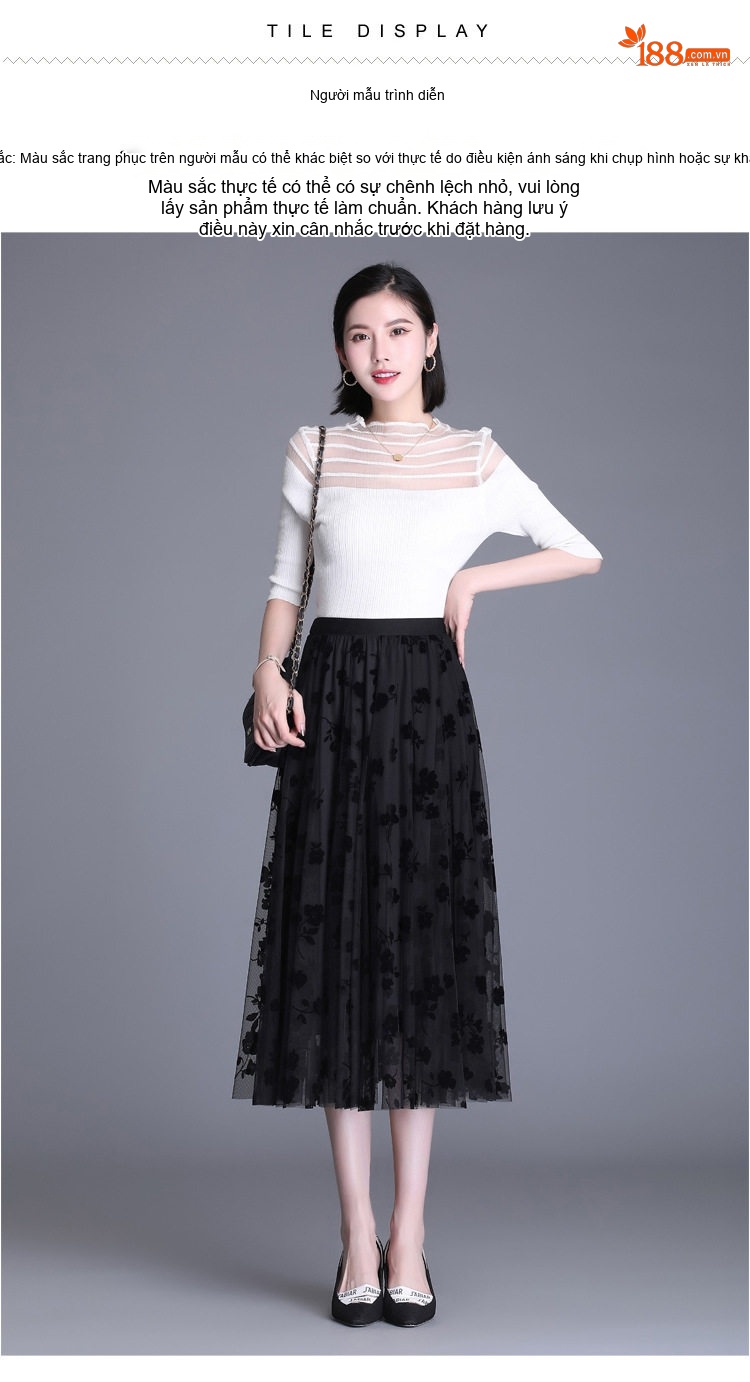 Chân Váy Voan Xếp Ly Nữ Lưng Cao dáng chữ A In Họa Tiết Hoa Lá Phong Cách Hàn Quốc Màu Đen, Trắng, Be chi tiết 1