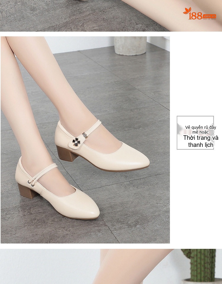Giày Búp Bê Nữ Da Thật Quai Ngang Chiều Cao Đế Khoảng 4cm Màu Đen, Kem, Đỏ chi tiết 9