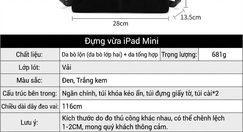 Túi Xách Tay/Đeo Vai Nữ Da Bò Công Sở Dung Tích Lớn Màu Đen, Kem chi tiết 9