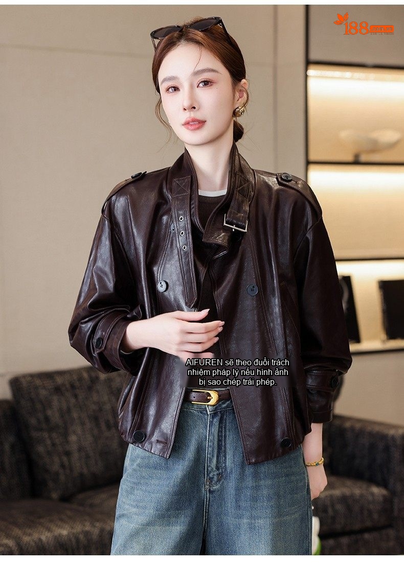 Áo Khoác Da Thật Nữ Kiểu Ngắn Dáng Bomber Da Cừu chi tiết 25