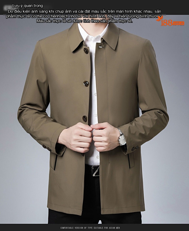 Áo Khoác Jacket Nam Cổ Bẻ Màu Trơn Dáng Vừa Vặn Màu Xanh Navy, Nâu chi tiết 5