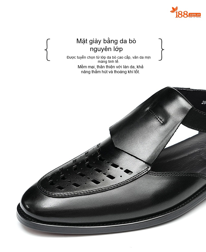 Sandal Nam Da Bò Xỏ Ngón Thoáng Khí Chiều Cao Đế Khoảng 2cm Màu Đen, Nâu chi tiết 5