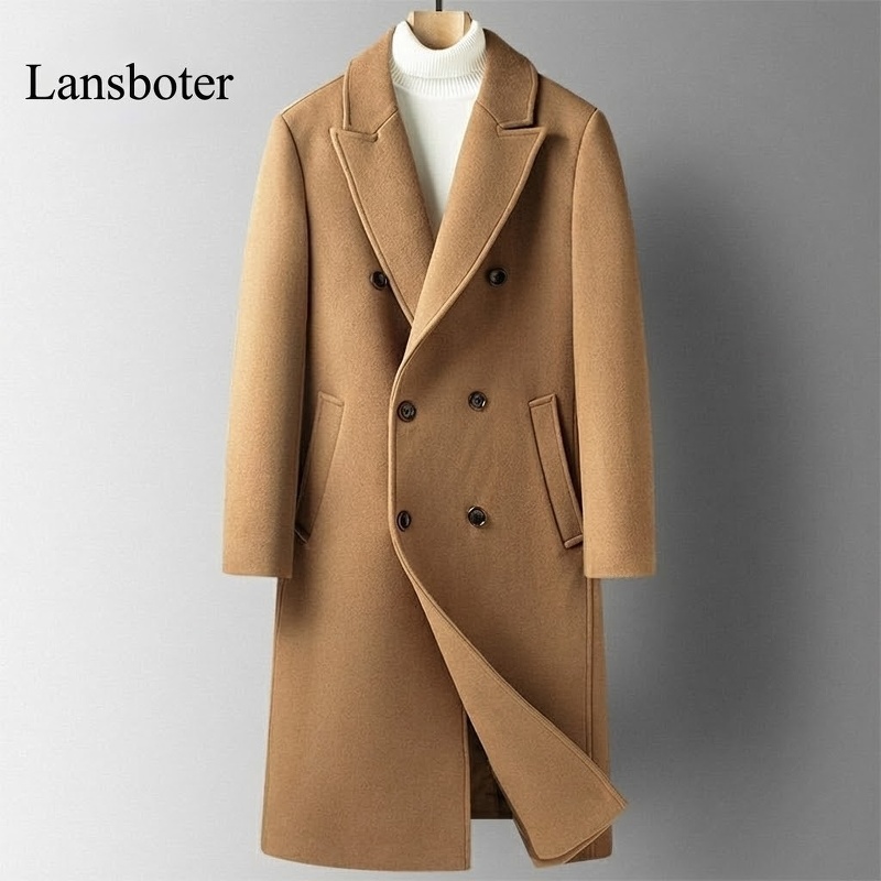 Áo Khoác Dạ Nam Dáng Dài Cổ chữ Vest Hai Hàng Khuy Dày Dặn Màu Nâu, Đen, Xám...