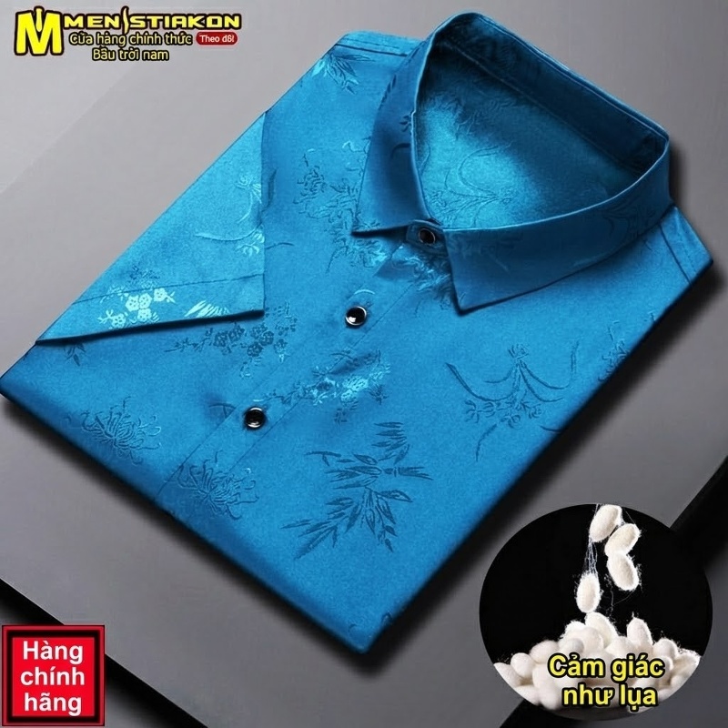 Áo Sơ Mi Nam Tay Ngắn Lụa Băng Họa Tiết Hoa Trung Niên Màu Xanh, Vàng, Trắng, Đen...