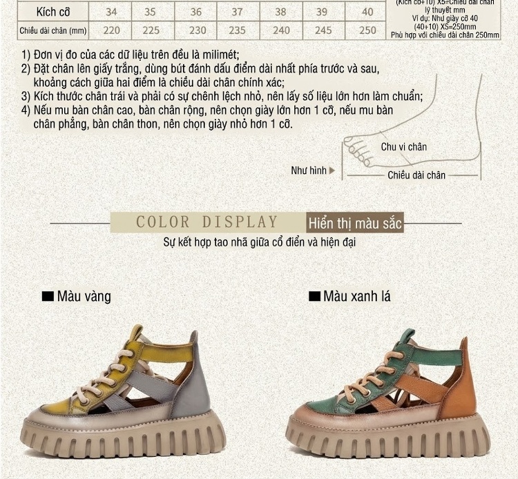 Dép Sandal Nữ Quai Da Hở Ngón Đế Bánh Mì Đế Cao 5cm - 6cm Màu Vàng, Xám, Nâu, Xanh Lá chi tiết 3