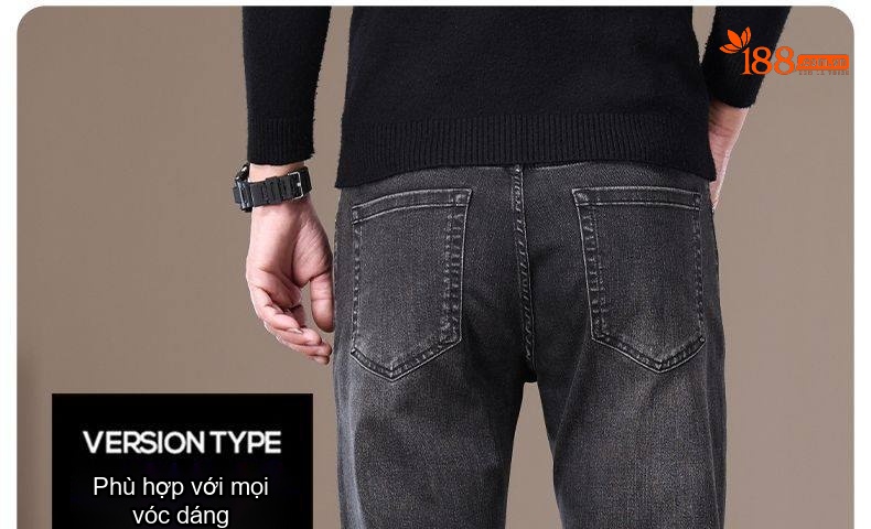 Quần Jean Nam Ống Đứng Co Giãn Lót Lông Cừu Dày Dặn Cao Cấp Màu Xám Đen chi tiết 13