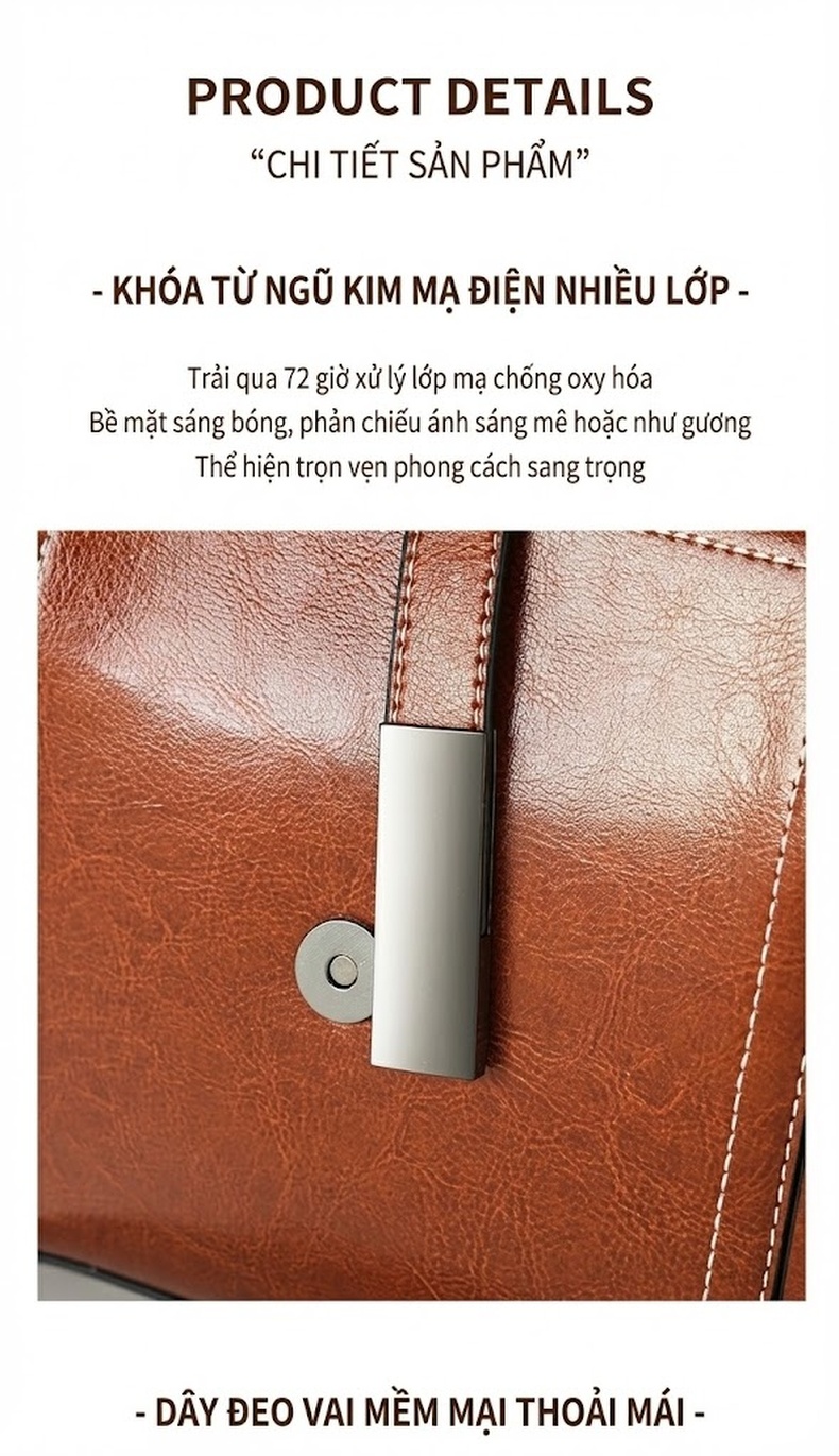 Túi Đeo Chéo Nữ Da Thật Dung Tích Lớn Thiết Kế Tối Giản Màu Nâu, Đen chi tiết 25